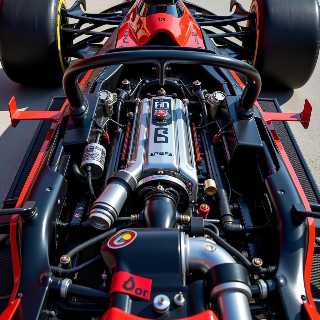 2019 F1 car engine with hybrid powertrain components