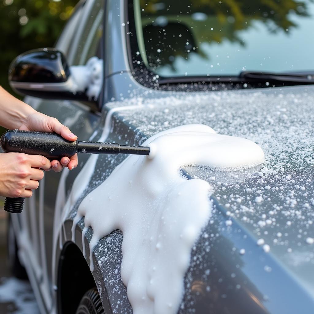 Applying Car Soap With Foam Cannon