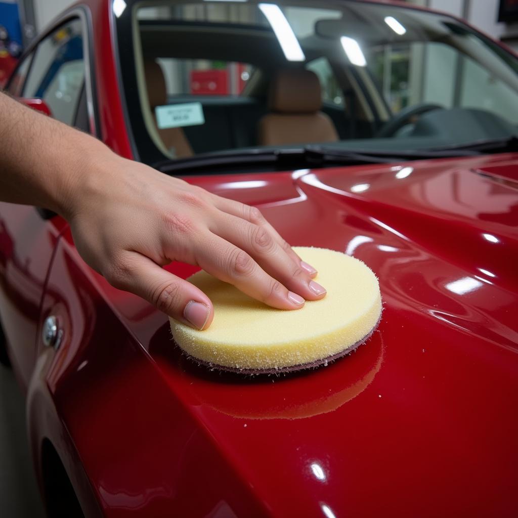 Applying car wax to a car