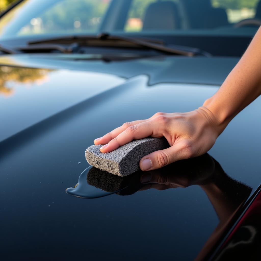 Applying Car Wax to a Black Car