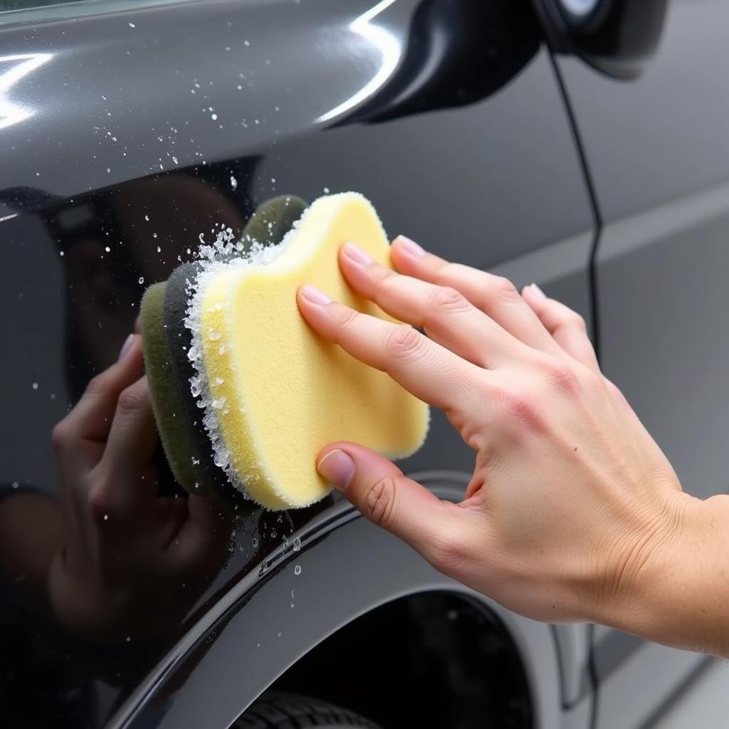 Applying car wax with an applicator pad