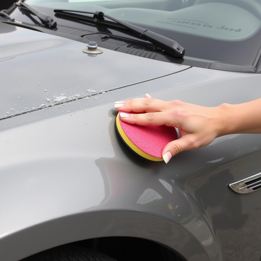 Applying car wax with applicator pad