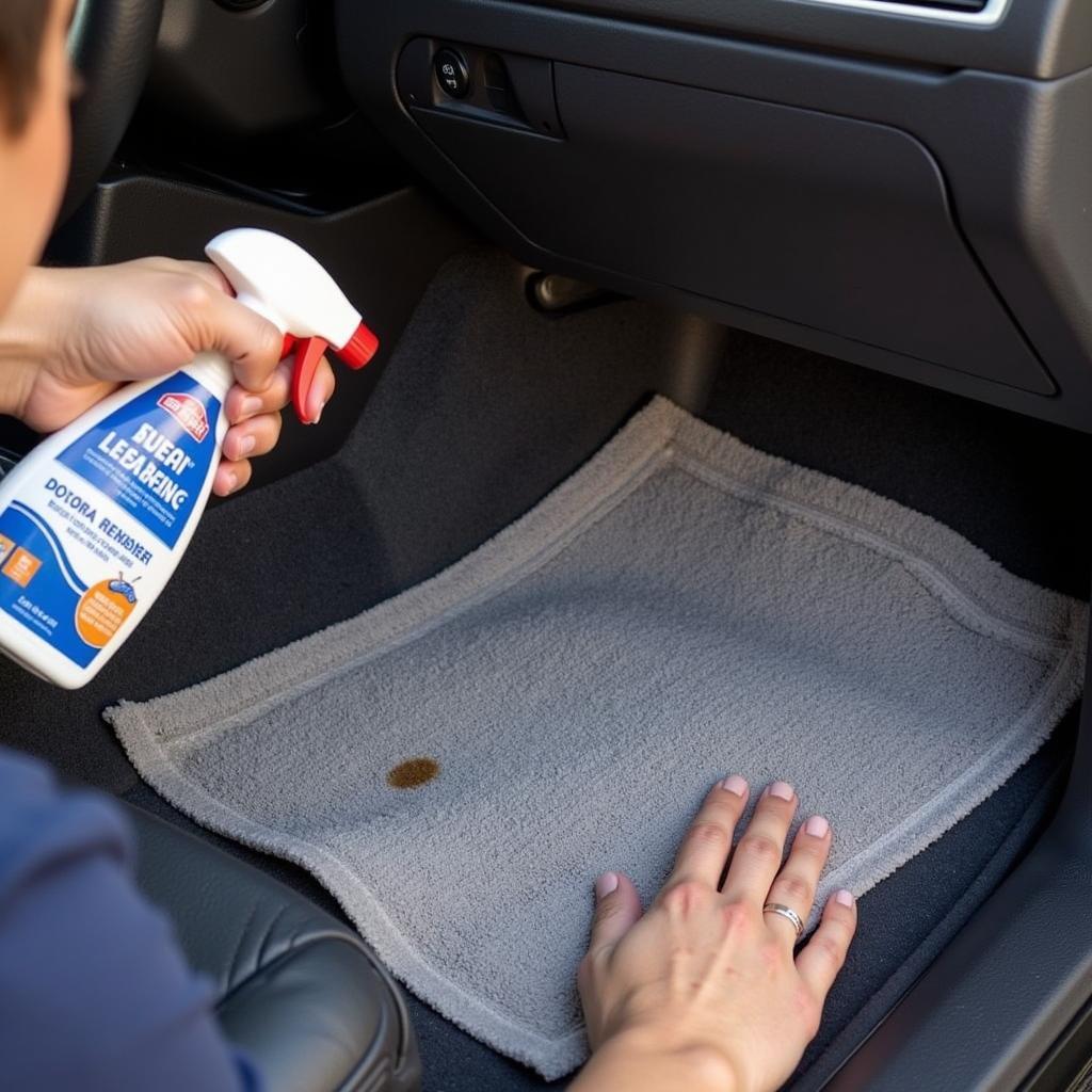 Applying Carpet Stain Remover During Car Detailing