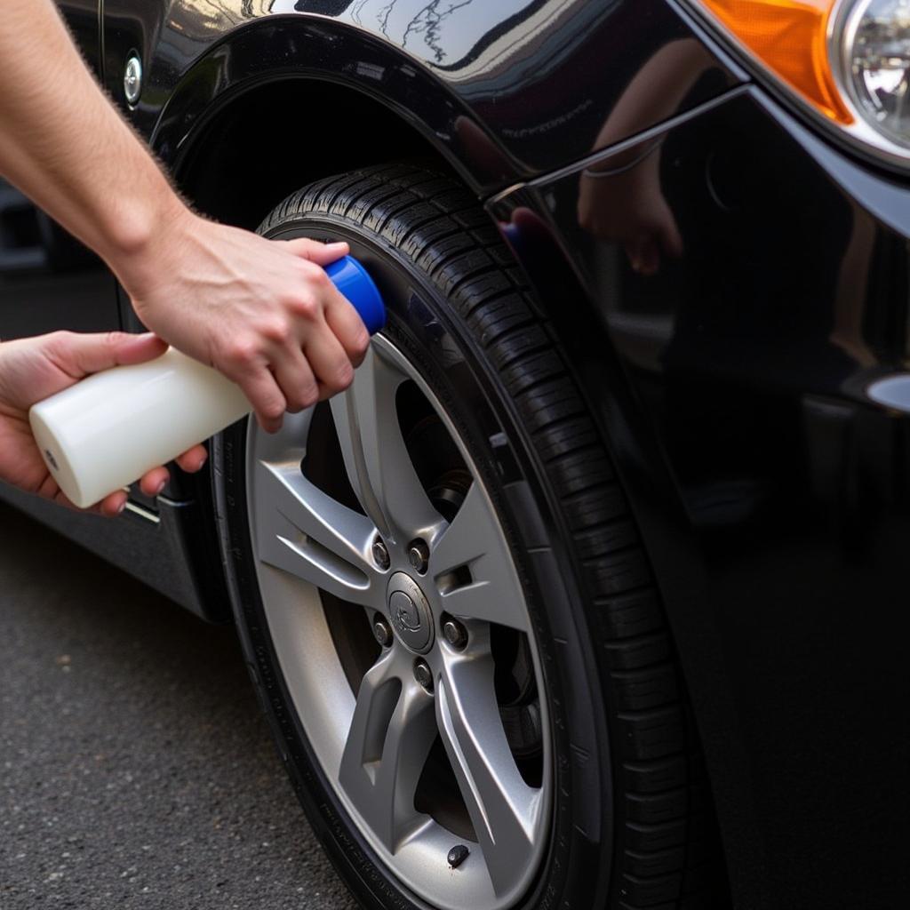 Applying Tire Shine