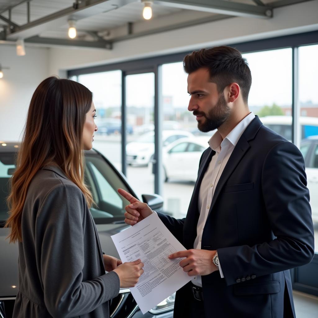 Asking a car seller about the vehicle's service history.