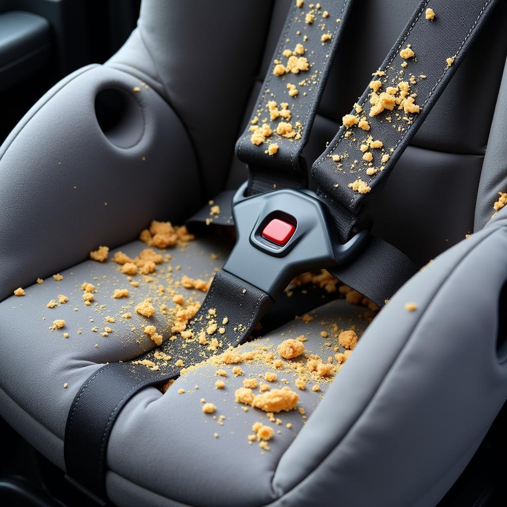 Baby Car Seat Full of Crumbs and Spills