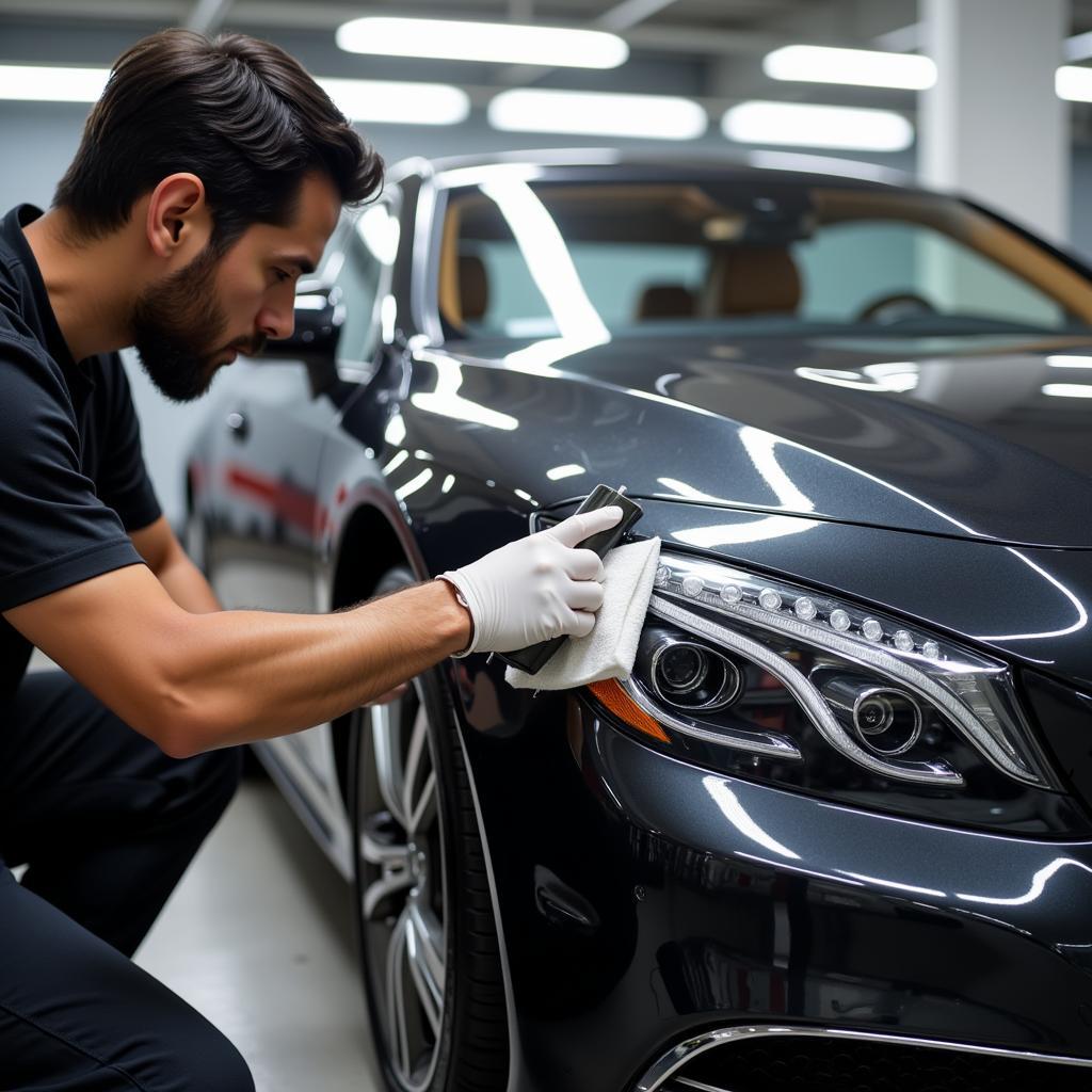 Car detailer applying ceramic coating in Miami Beach