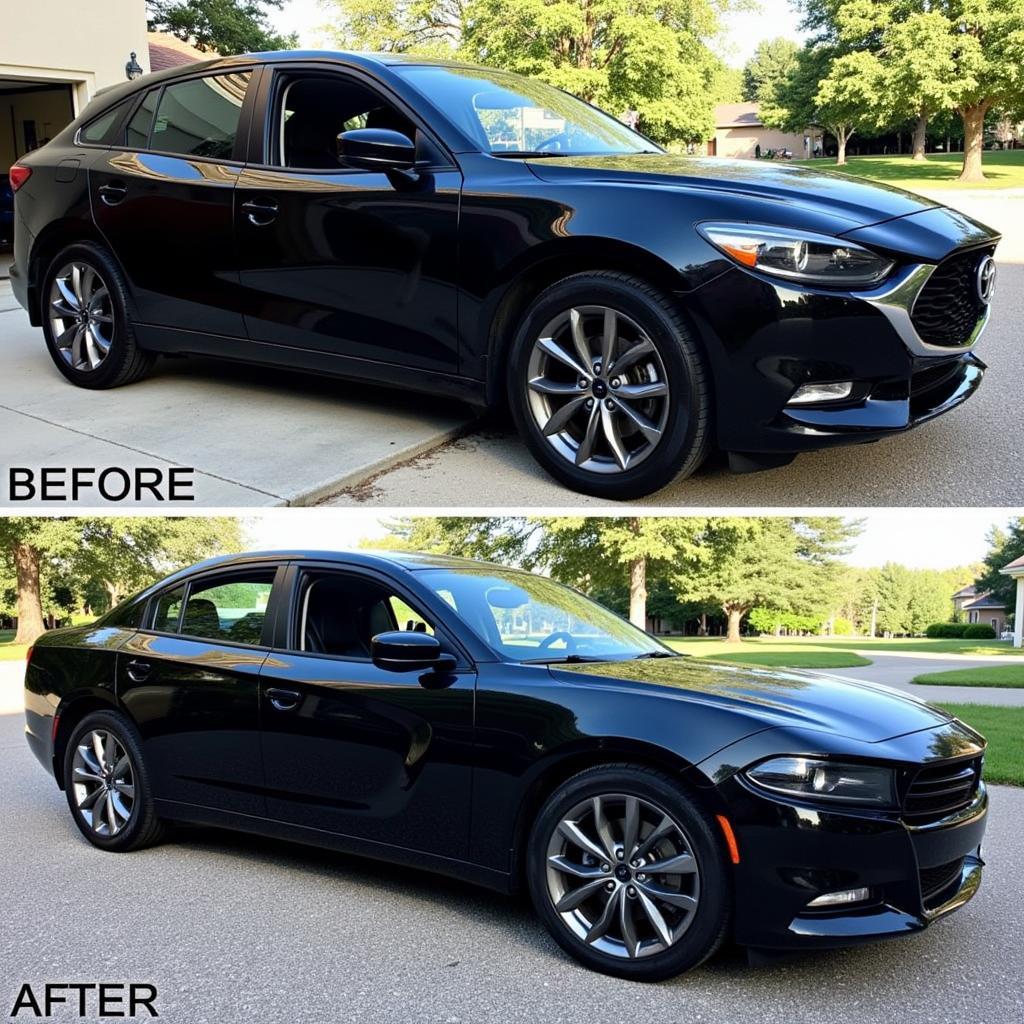 Black car shining after applying quick detailer spray