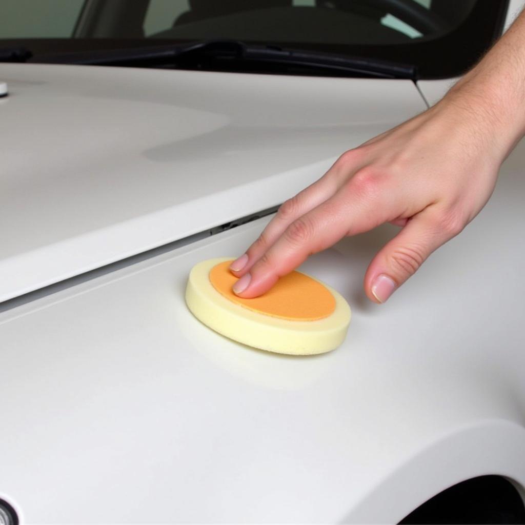 Blending touch-up paint on a car using a polishing pad