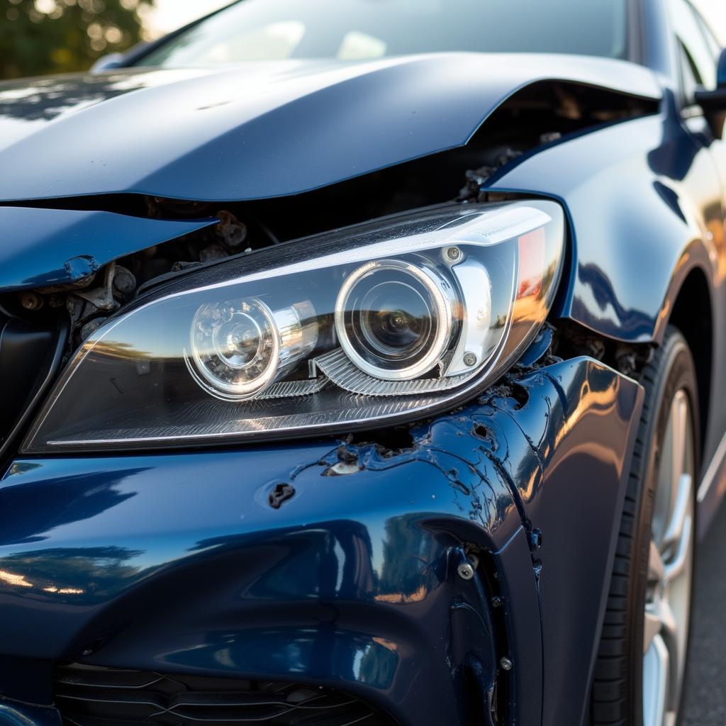 Close-up of car damage after an accident.