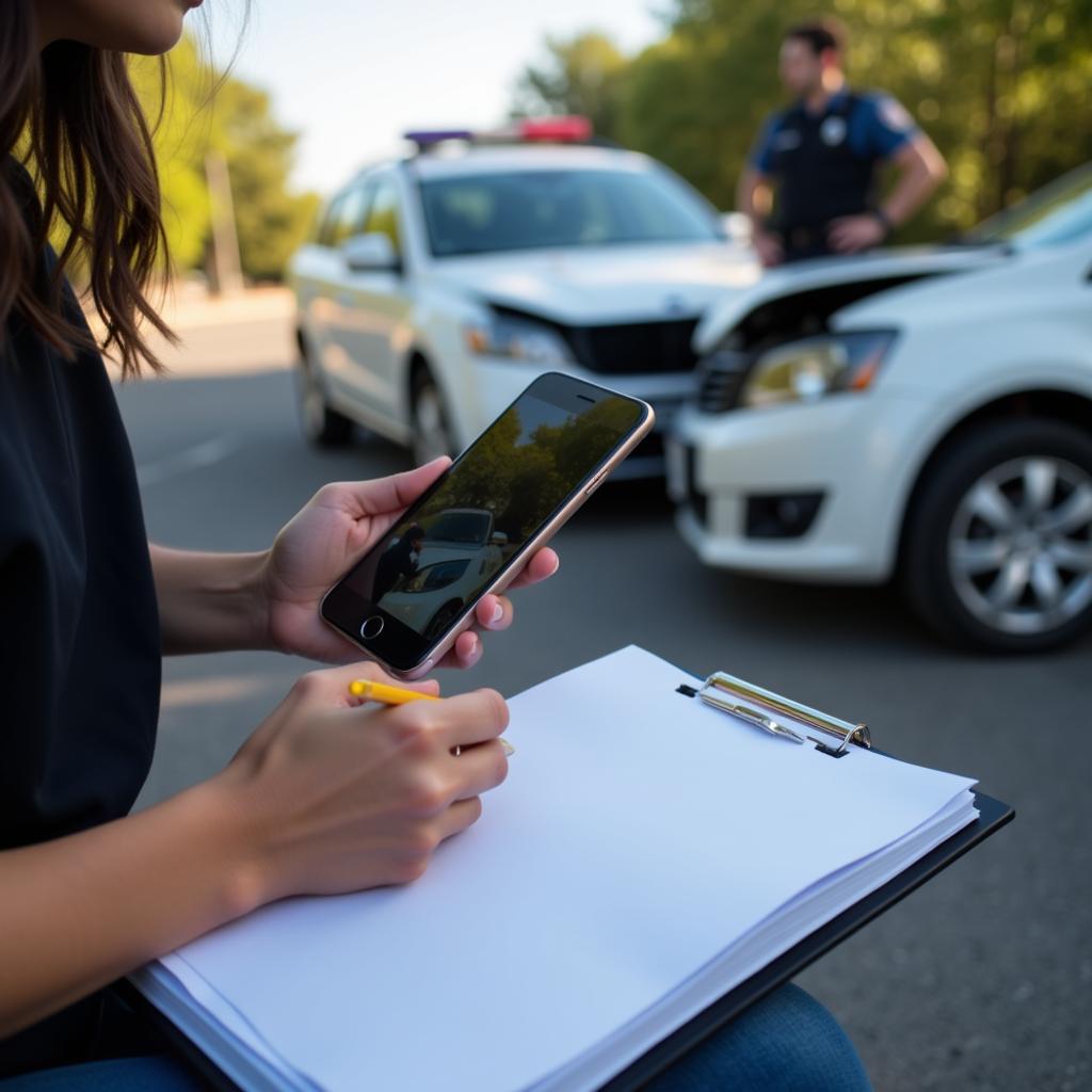 Gathering information at a car accident scene