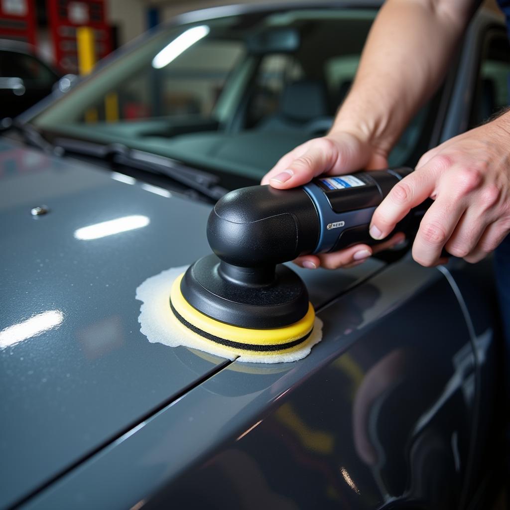 Car buffer being used to detail a car