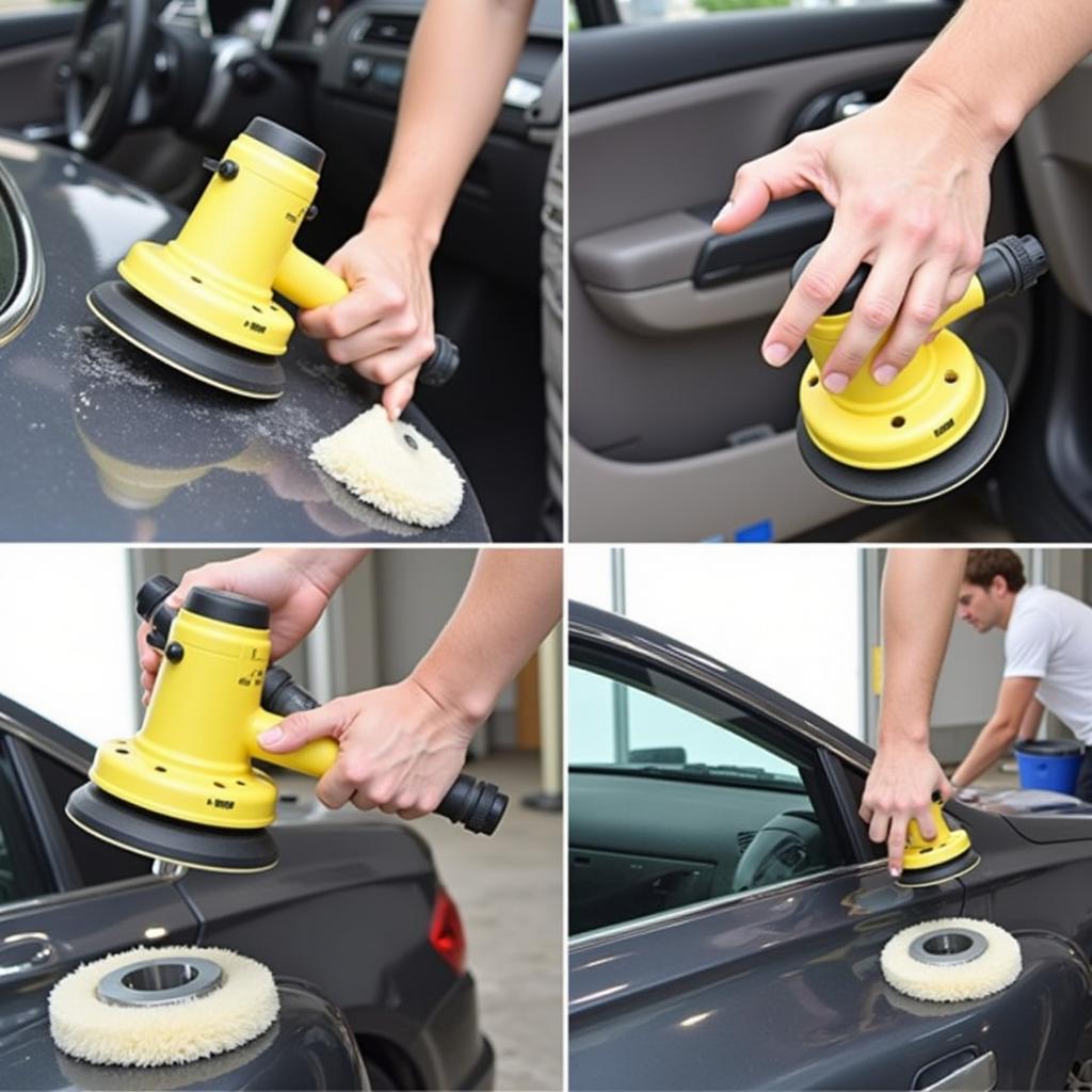 Correct technique of using a car buffer for polishing