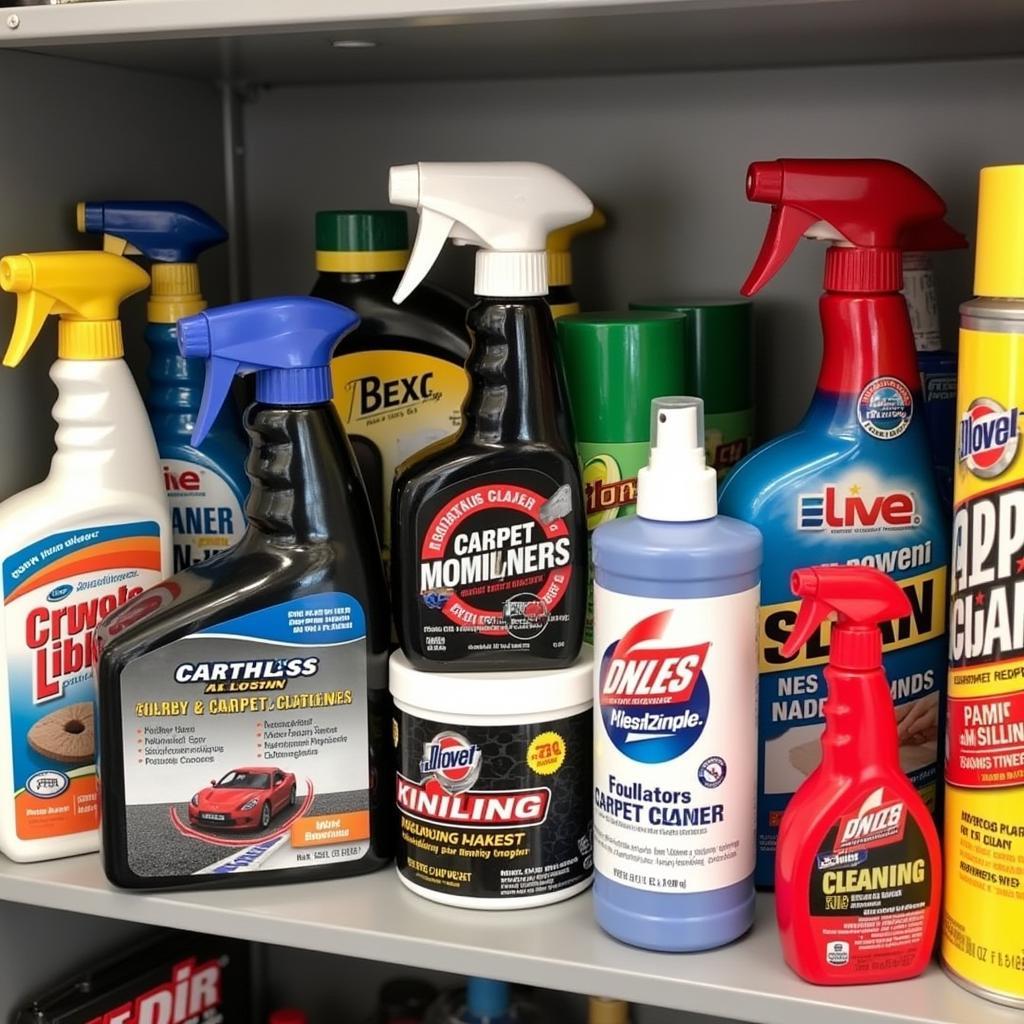 Various Car Carpet Cleaning Products on Display