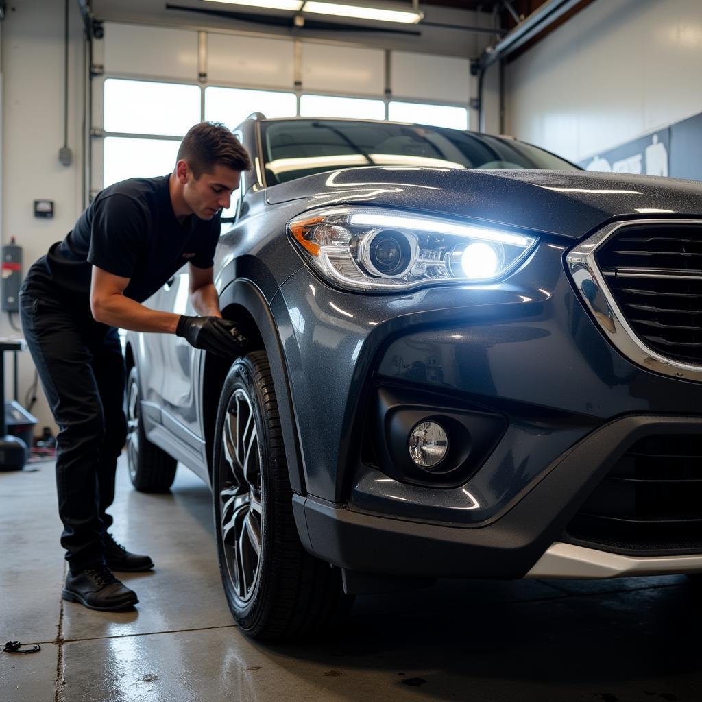 Car Detailer in Dexter, Missouri Applying Ceramic Coating