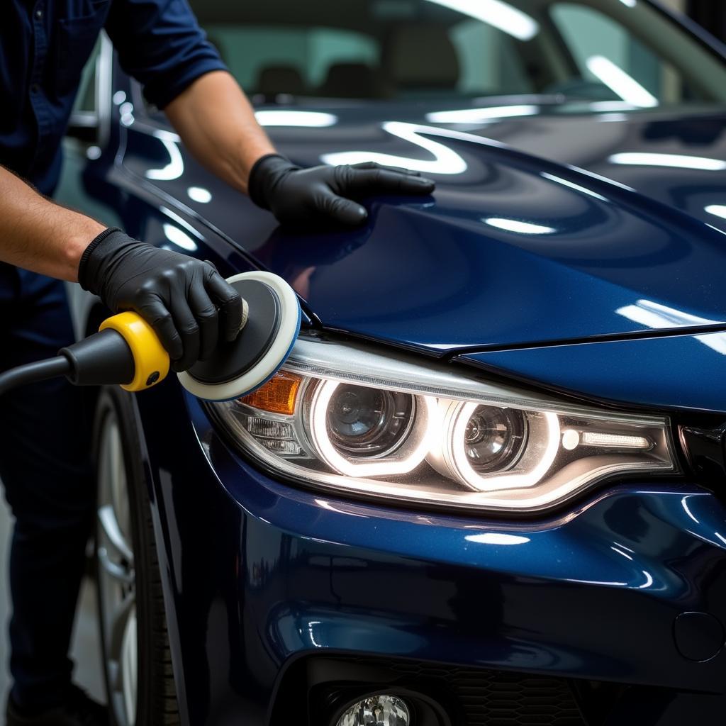 Car Detailer Polishing Headlight