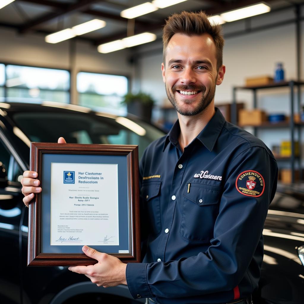 Car Detailer Proudly Displaying Business License