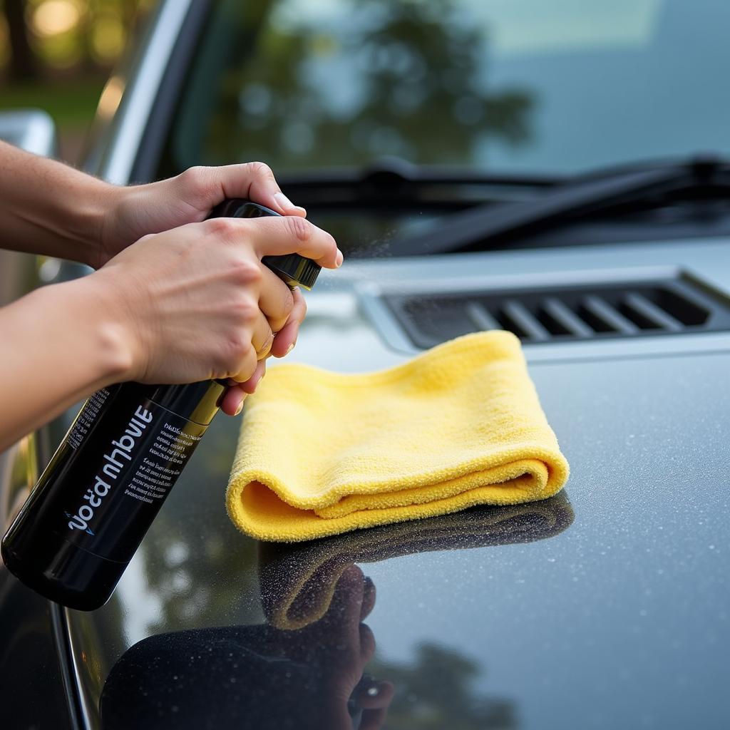 Applying Car Detailer Spray