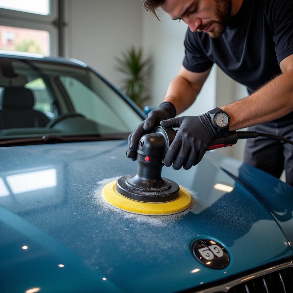 Car Detailer Using Polishing Machine