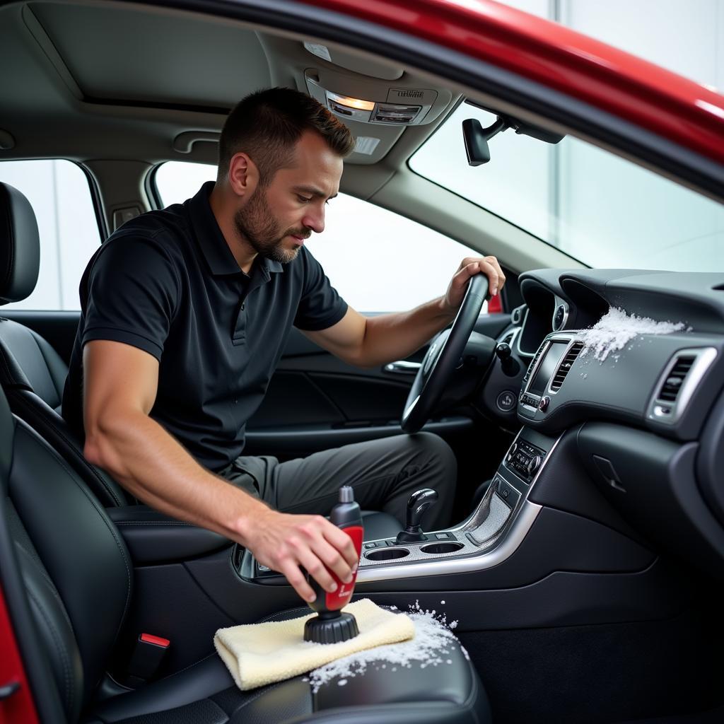 Car Detailer Working on Car Interior