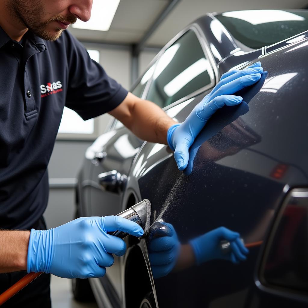 Car Detailer Working on a Vehicle