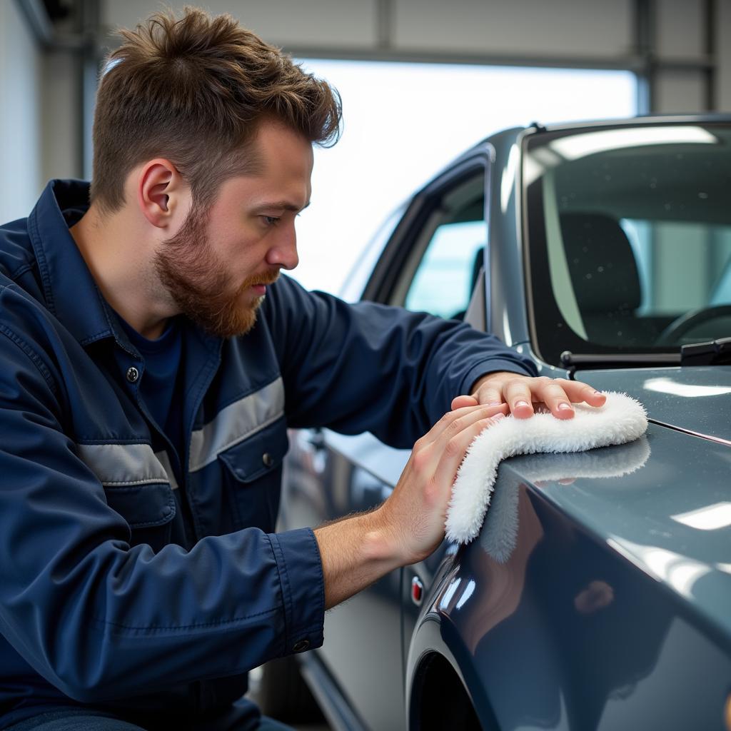 Car Detailer Polishing a Vehicle