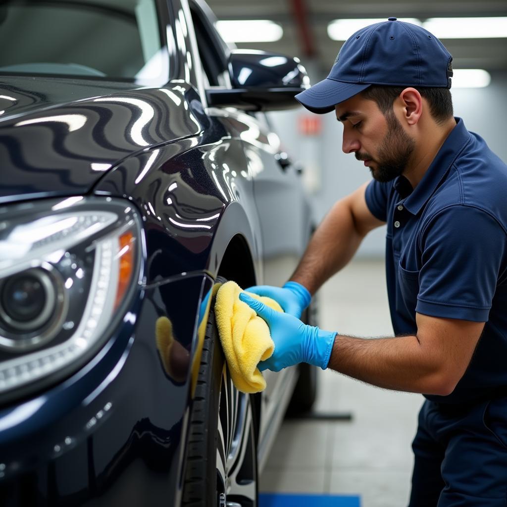 Car Detailer Polishing a Vehicle