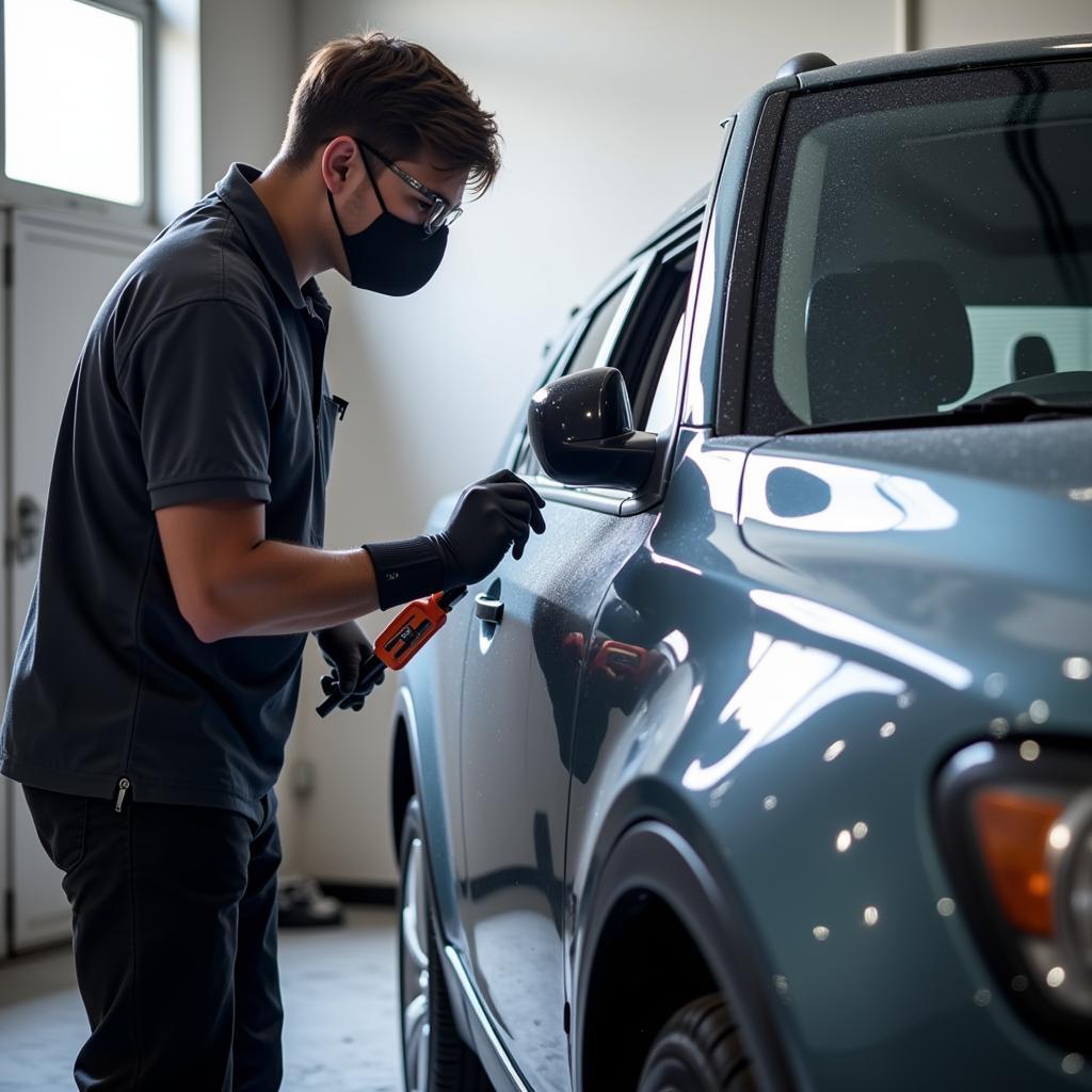 Ceramic coating application on a car in DeKalb, IL