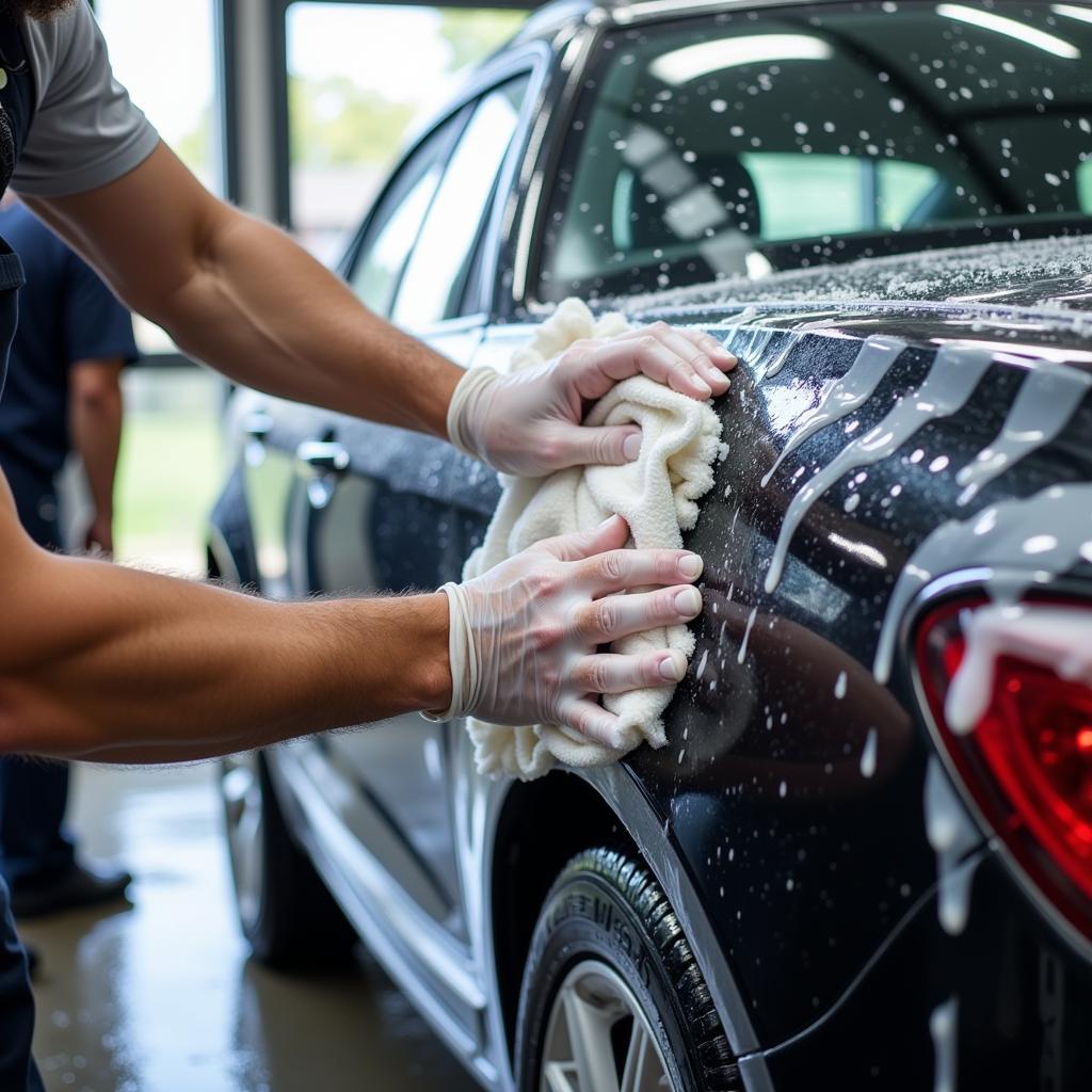 Exterior car wash and detailing process in Ellicott City