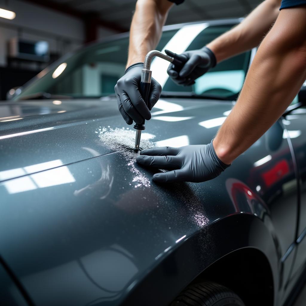 Car detailing in progress at a Grand Rapids shop