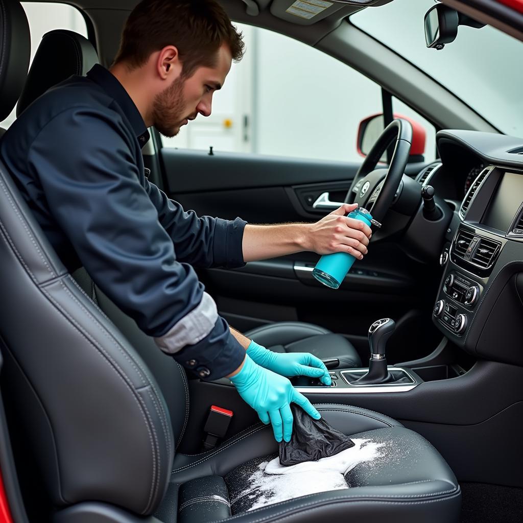 Close-up of car detailing interior cleaning