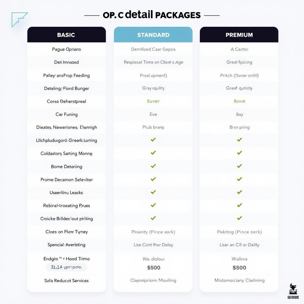 Car Detailing Packages and Pricing Table