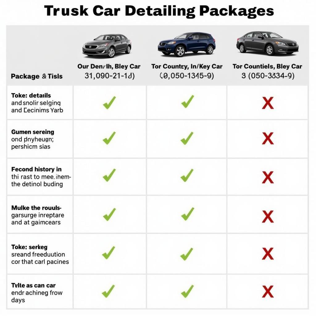 Car Detailing Packages Van Nuys: A chart comparing different car detailing packages available in Van Nuys, CA, outlining services and pricing.