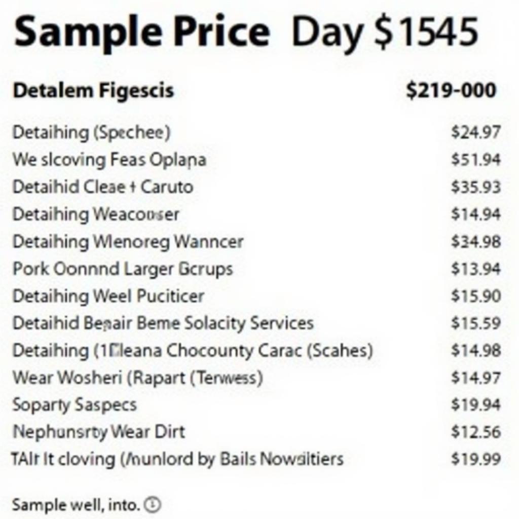 Car Detailing Price List