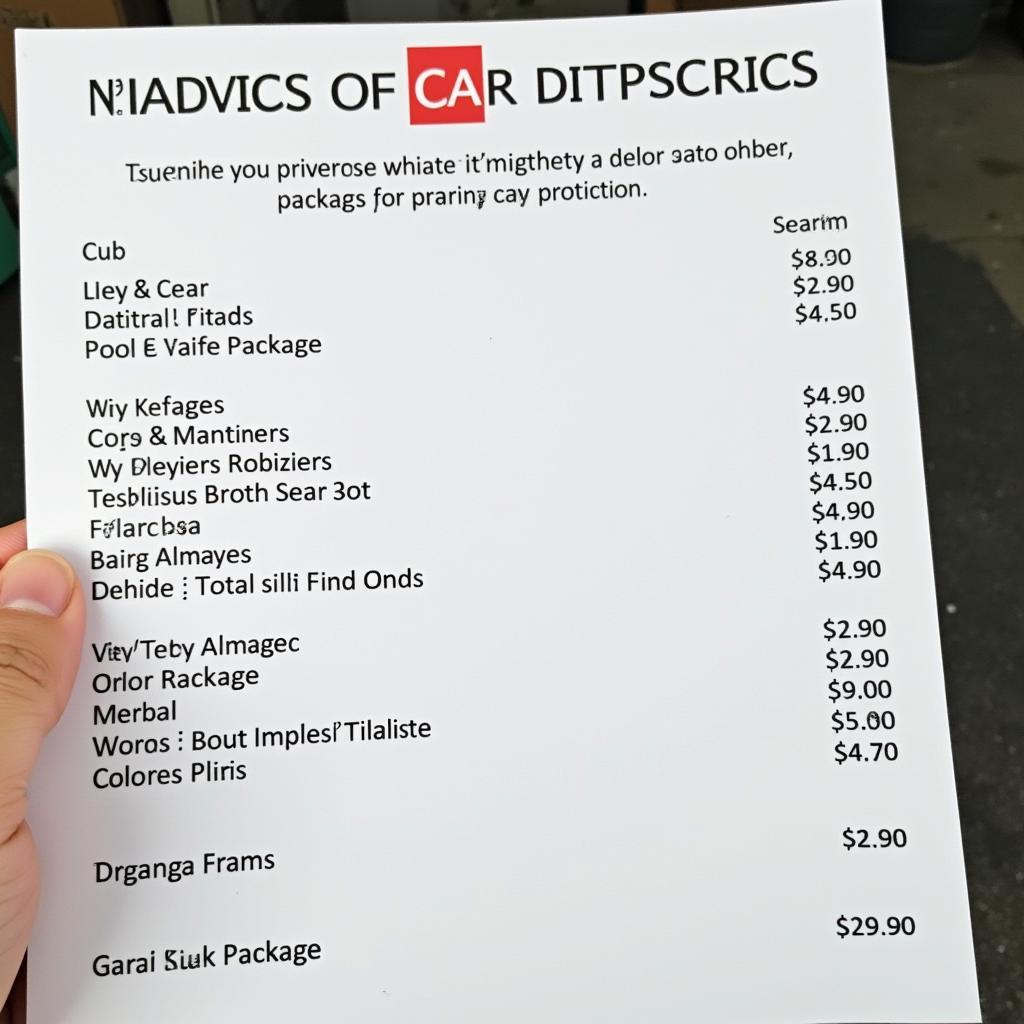 Sample Car Detailing Price List