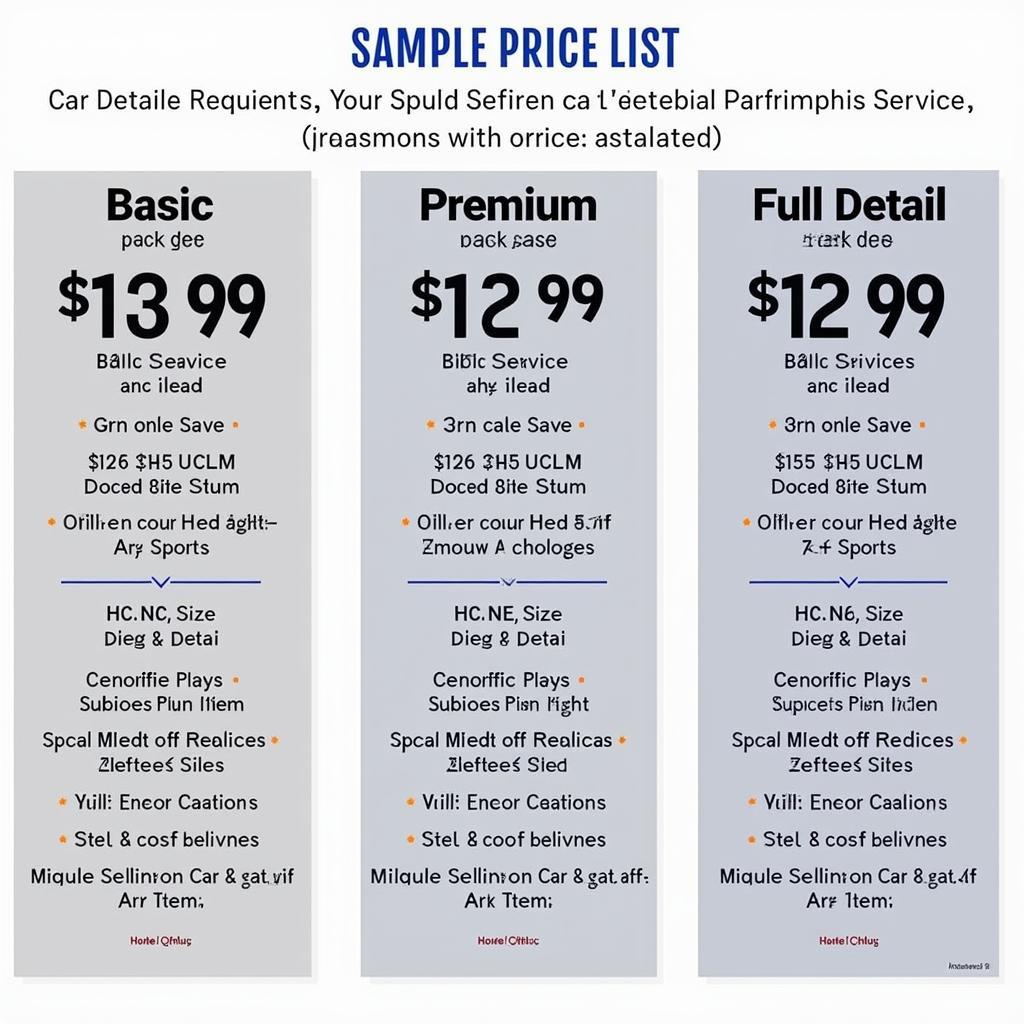 Sample Car Detailing Price List