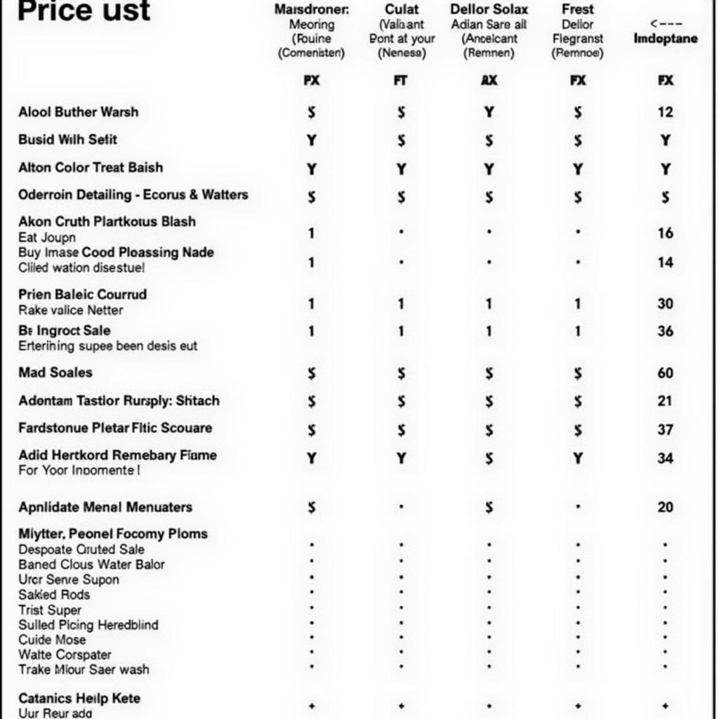 Car Detailing Price List