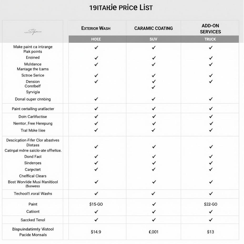 Car Detailing Price List Example