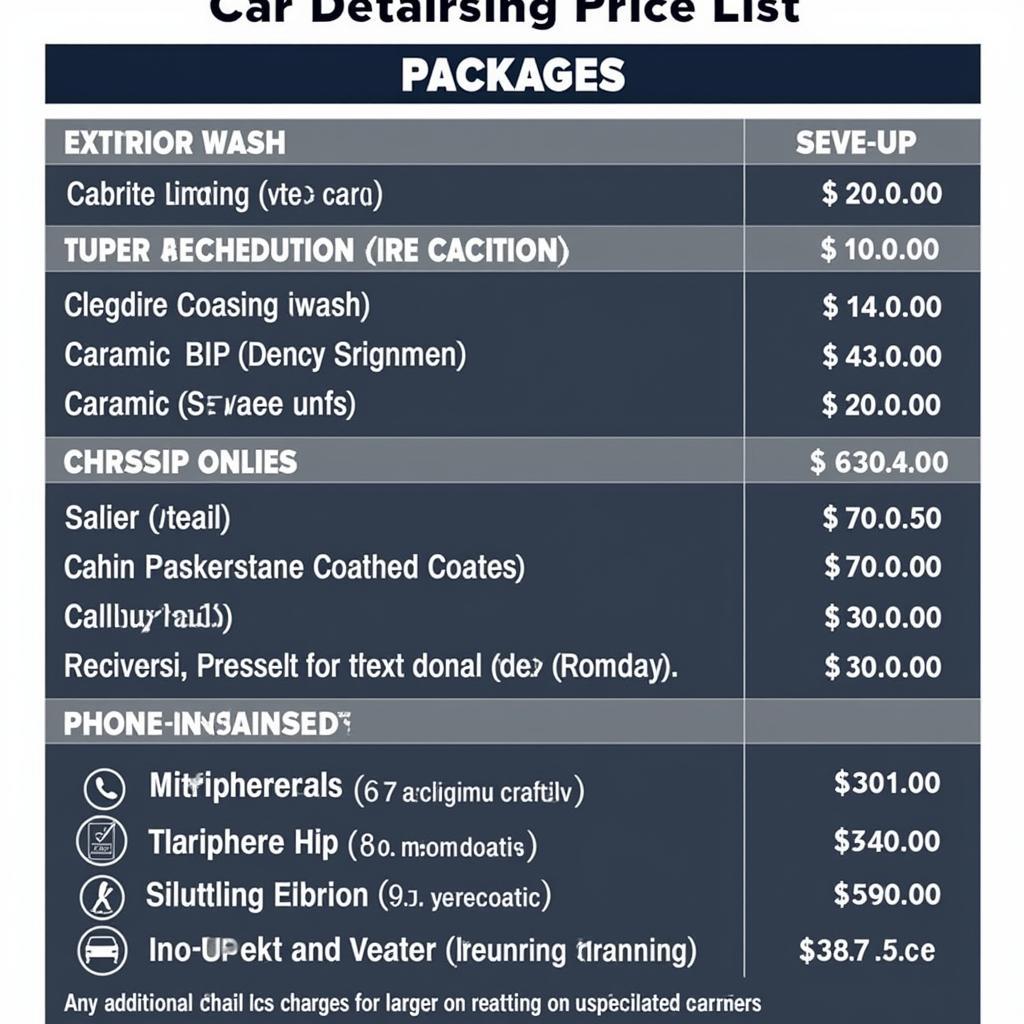 Example of a Car Detailing Price List