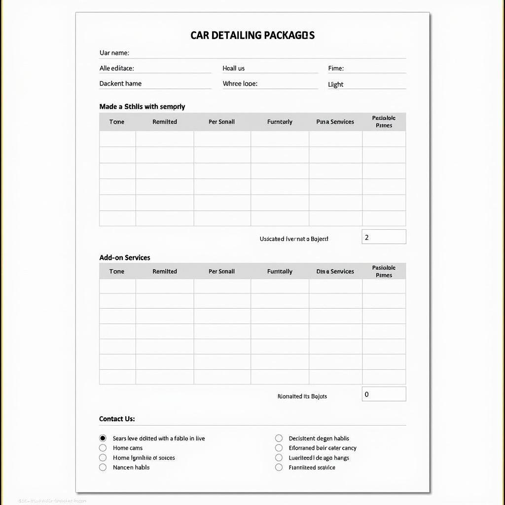 Car Detailing Price List Template