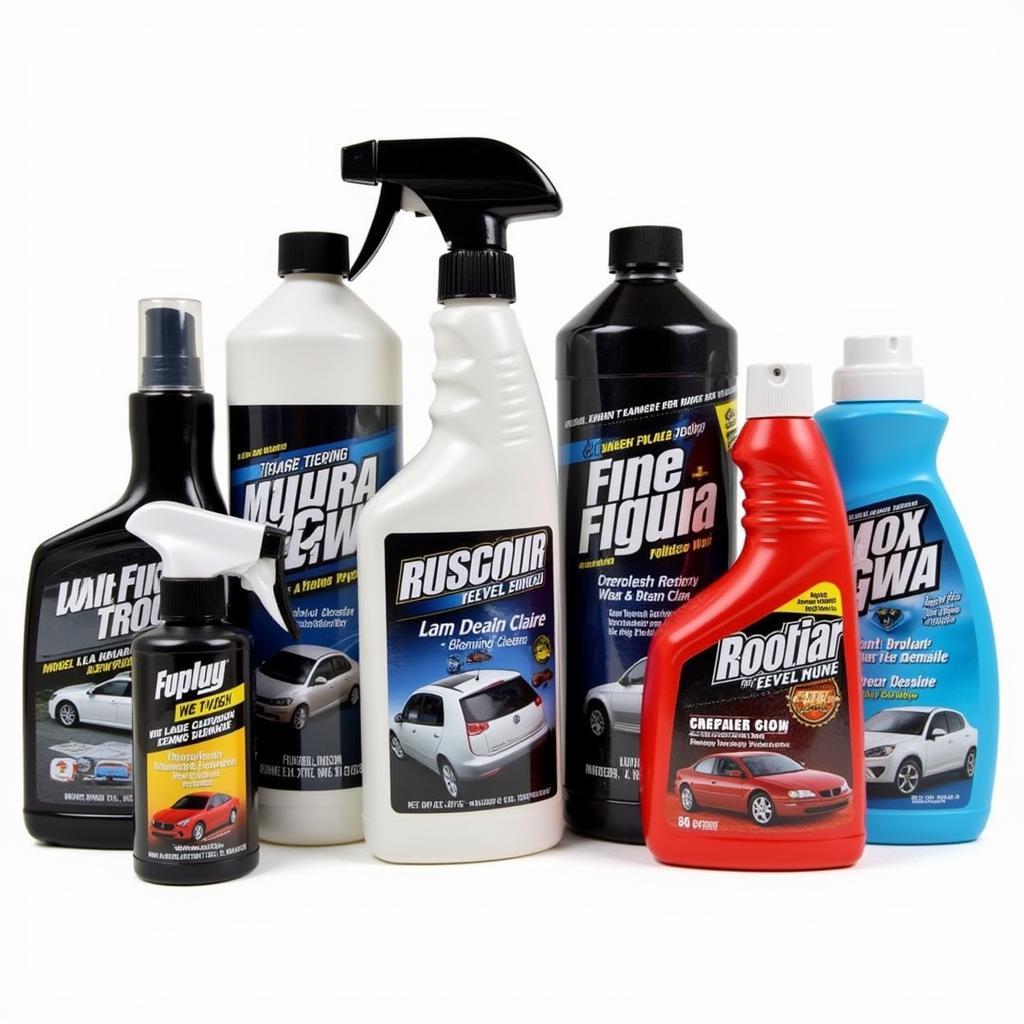 An array of professional car detailing products displayed on a shelf