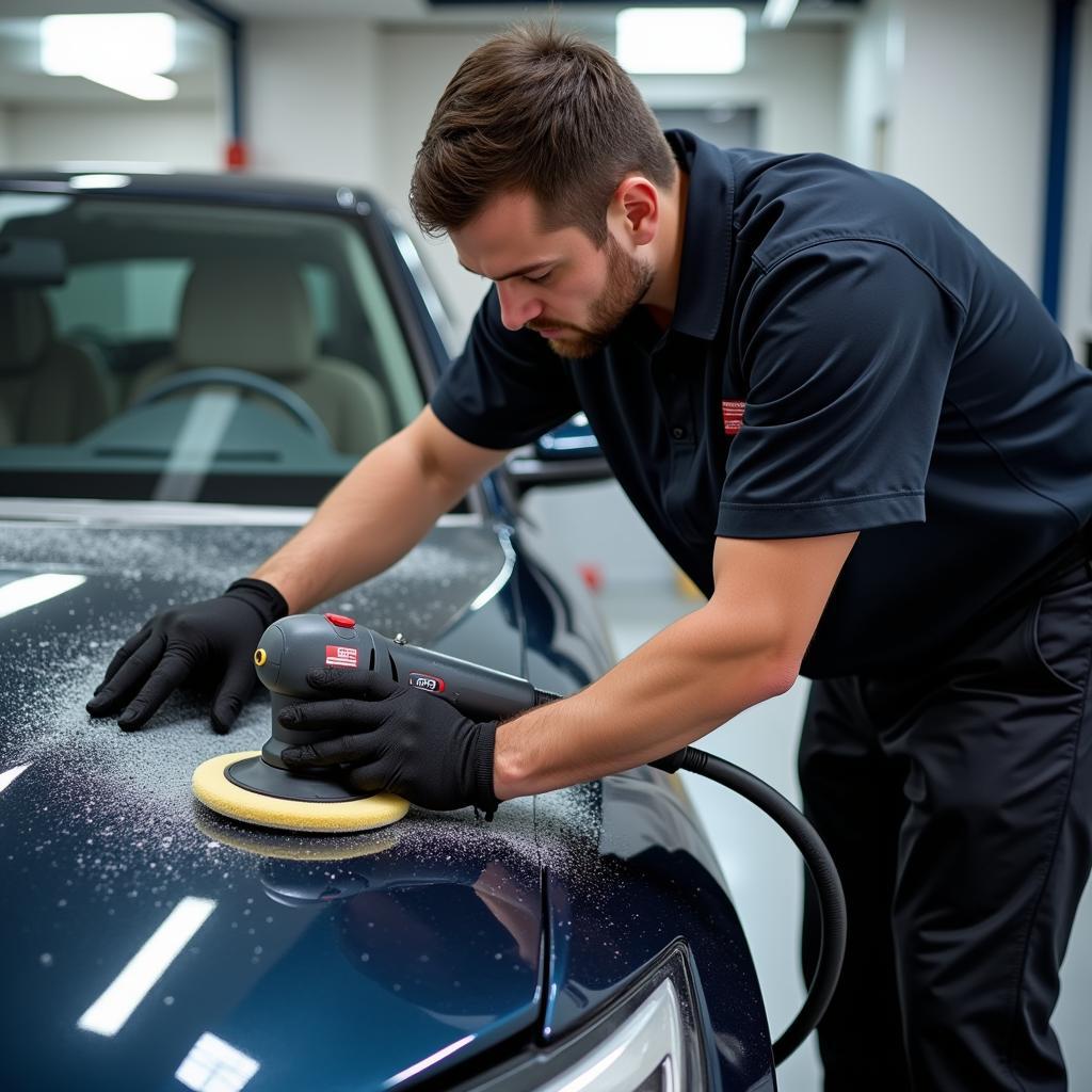 Professional Car Detailer at Work