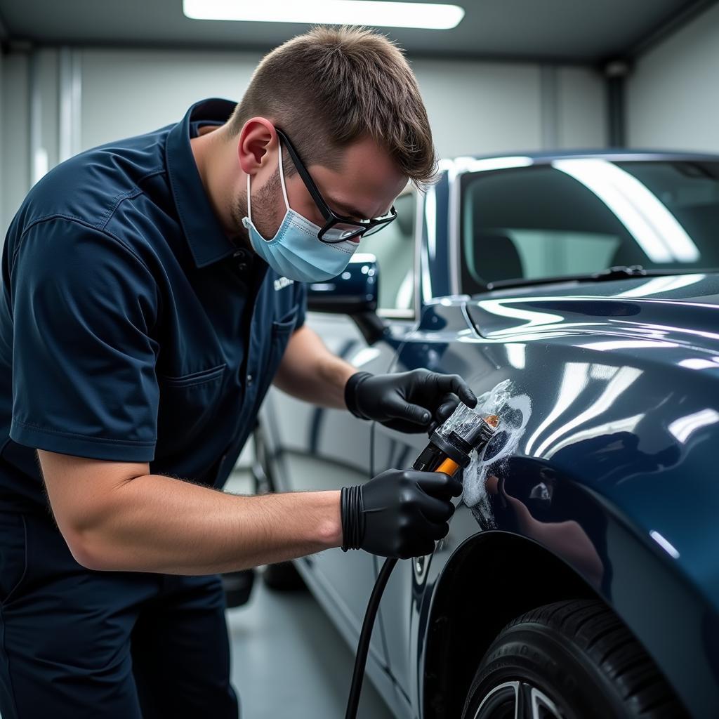 Professional Detailer Applying Ceramic Coating on a Vehicle