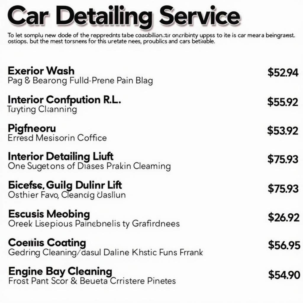 Car Detailing Service Menu Example