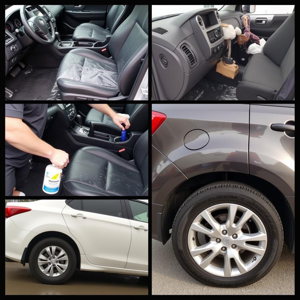 Various car detailing services being performed