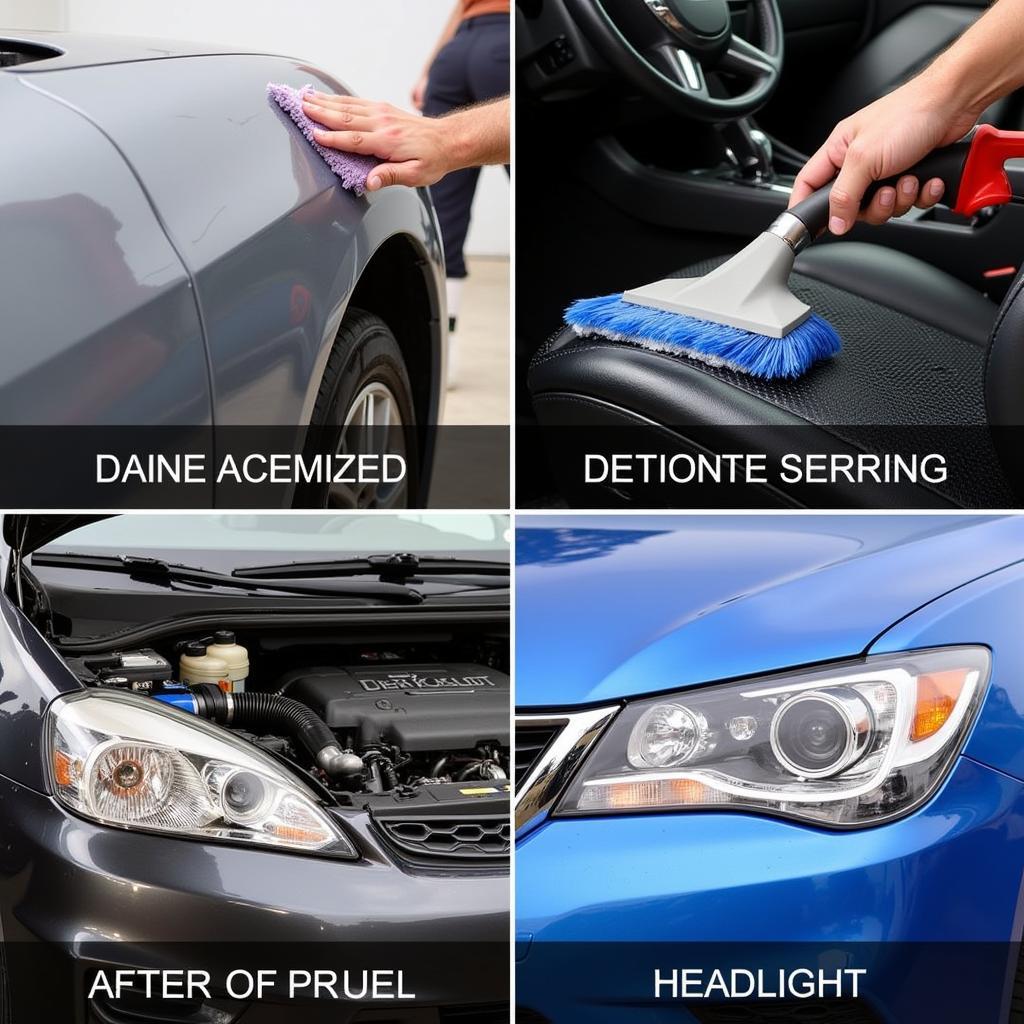 Close-up of various car detailing services being performed