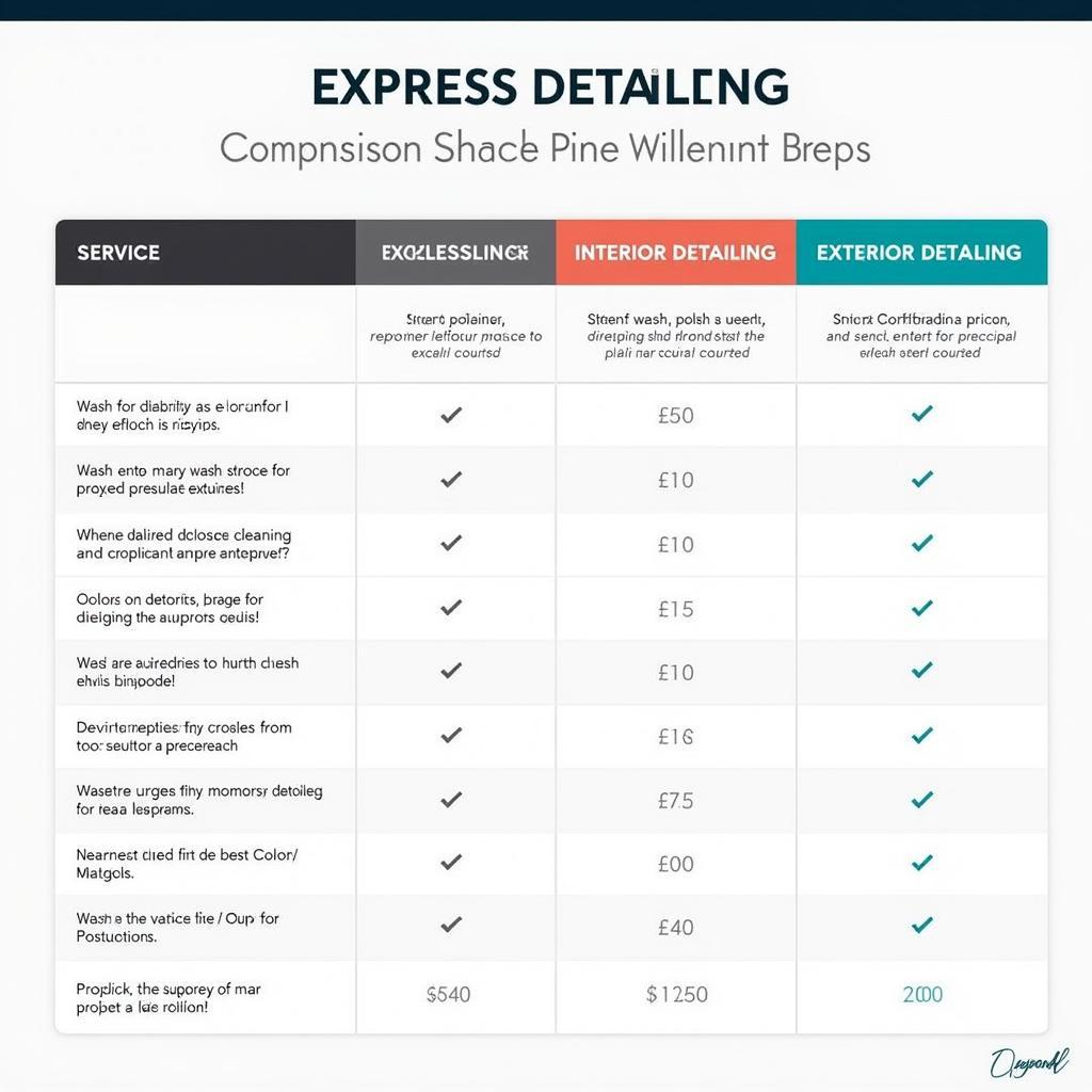 Car Detailing Services Comparison Chart