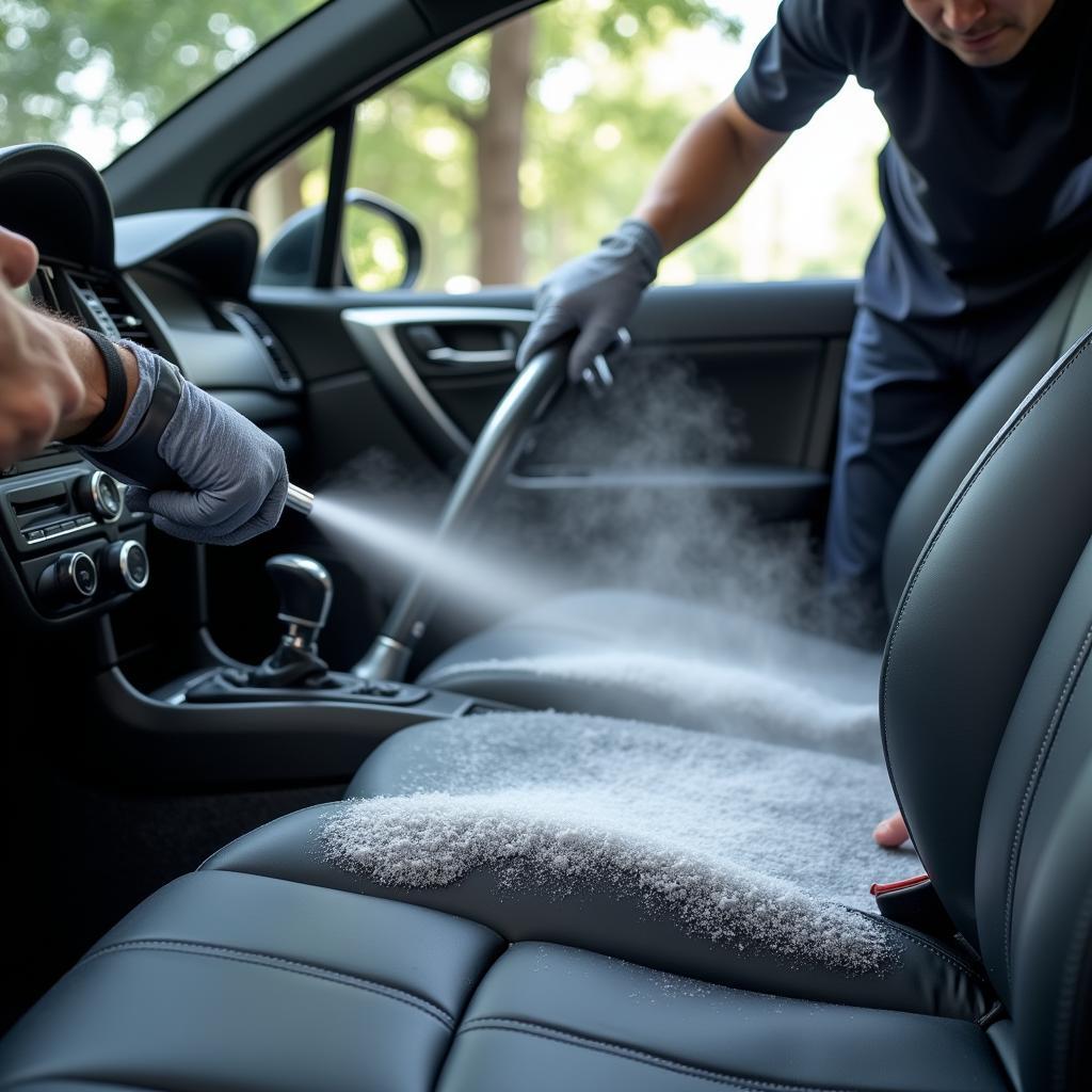 Steam cleaning car upholstery for smoke odor removal