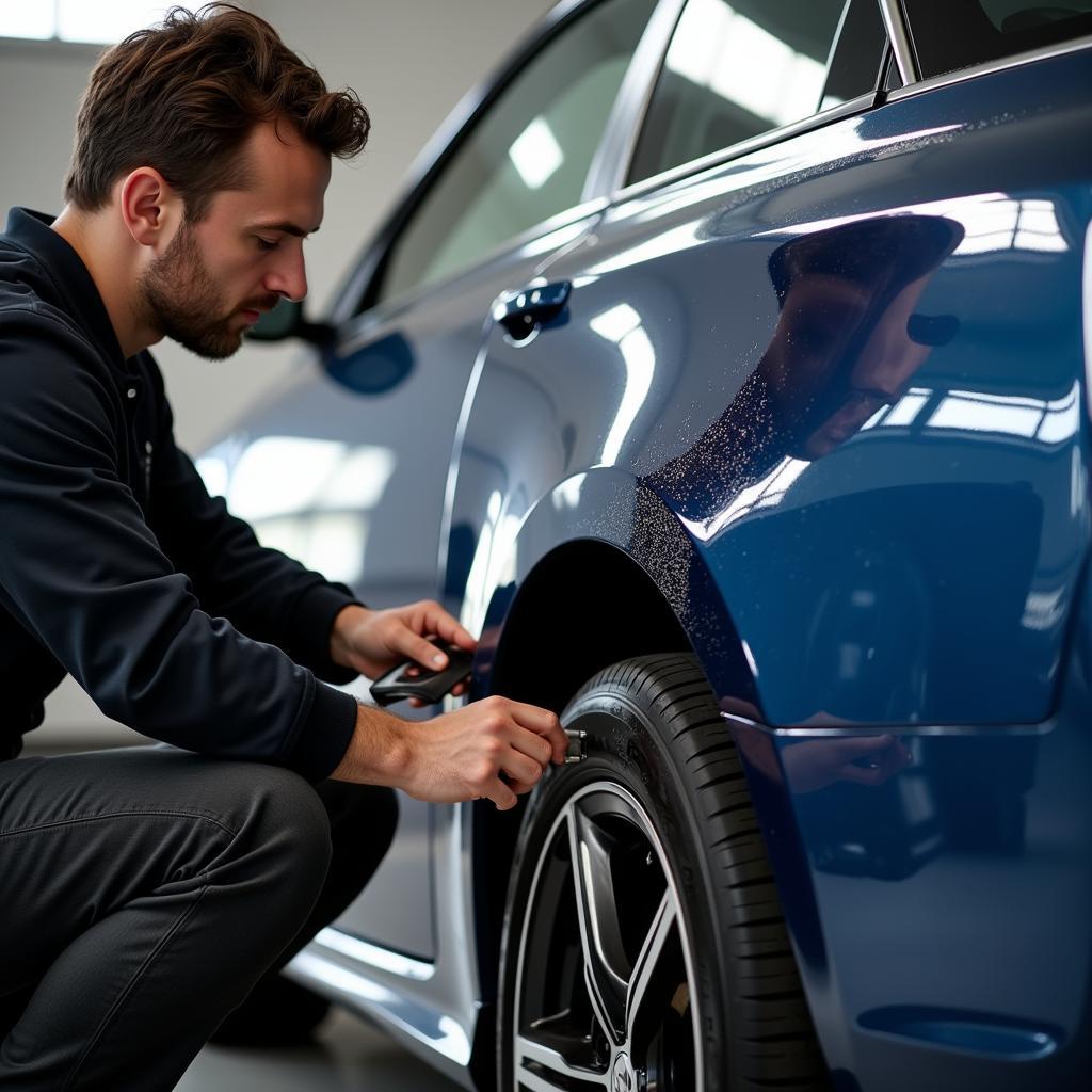 Applying paint protection film on a car in St Catharines