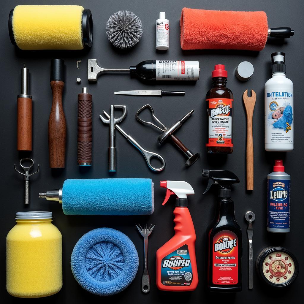 Car detailing supplies laid out on a table